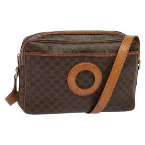 Authentic CELINE Macadam Canvas Shoulder Bag PVC Leather Brown Gold